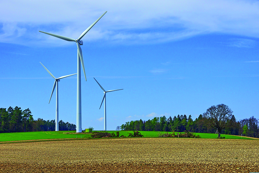 wind turbines in a field
