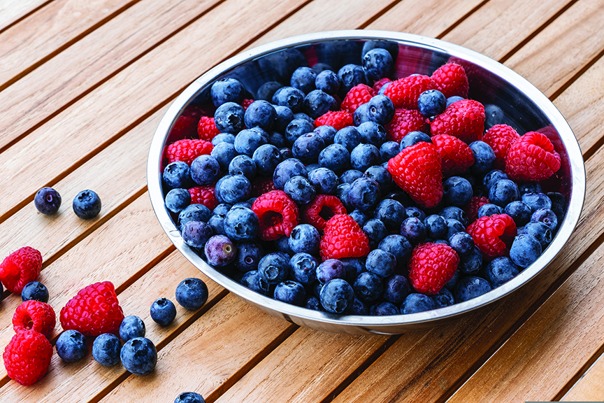 bowl of blueberries and raspberries
