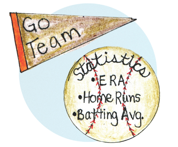 Illustration of team pennant and baseball