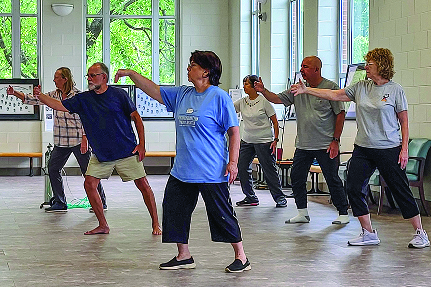 A class leans tai chi.