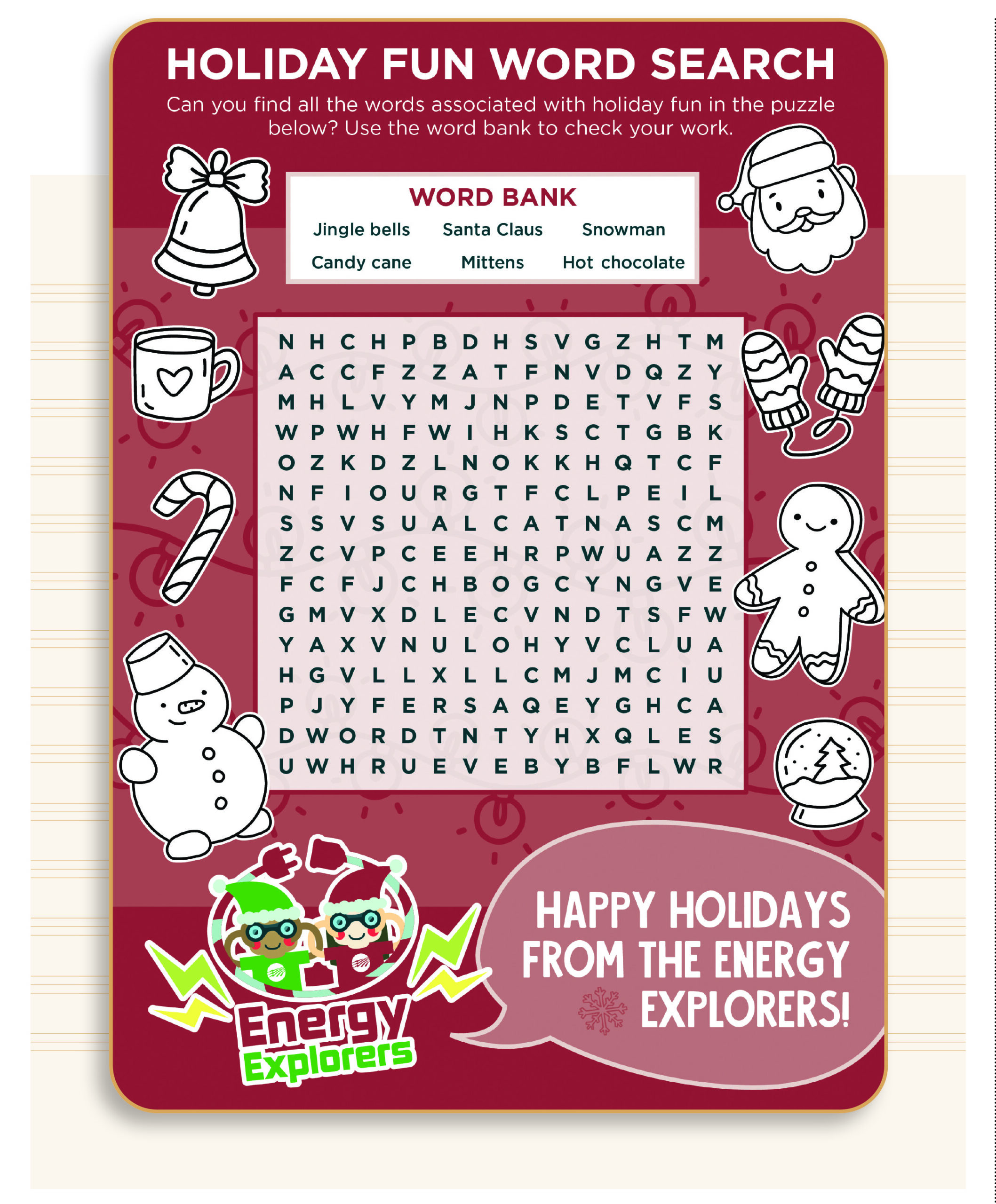 Holiday word search activity