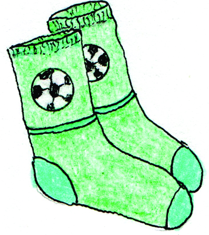 Drawing of green socks with soccer balls on them
