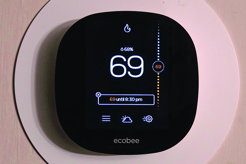 Close-up view of a smart thermostat