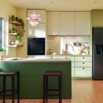 Overall view of kitchen with smart Samsung refrigerator