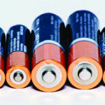 Row of single-use AA and AAA batteries