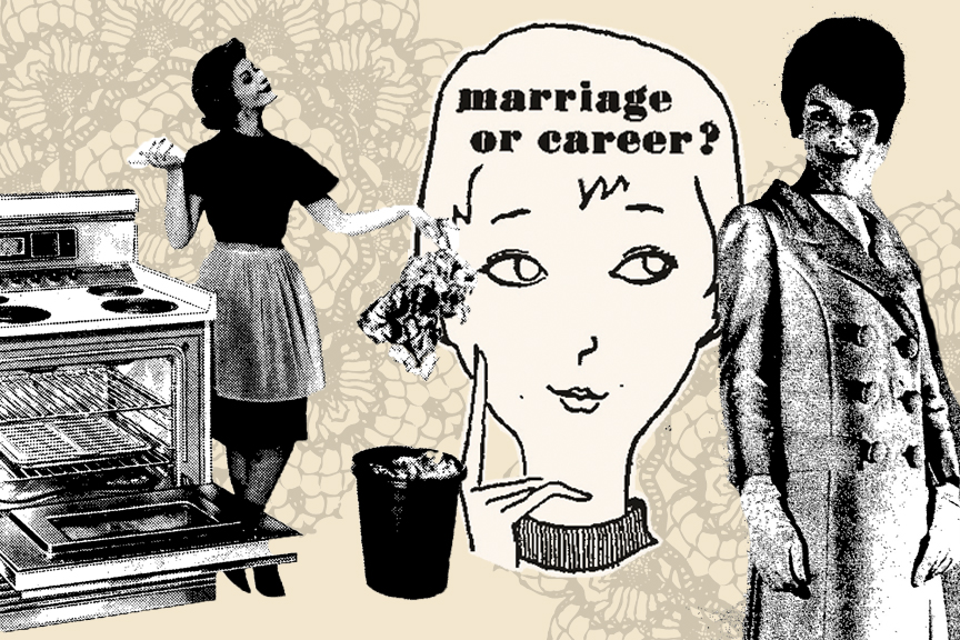 Illustration depicting career and marriage roles 