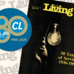 Illustration including August 1986 cover of Rural Living magazine, which shows a lightbulb being turned on with words "50 Years of Service: 1936-1986"
