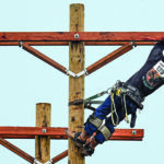 Lineworker competes during the Gaff-n-Go Rodeo
