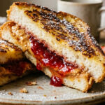Generated image depicts a jam and peanut butter sandwich made with french toast