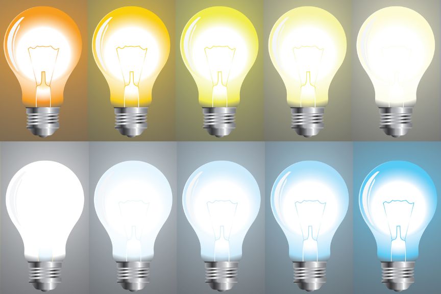 Illustration shows light bulbs in varied hues