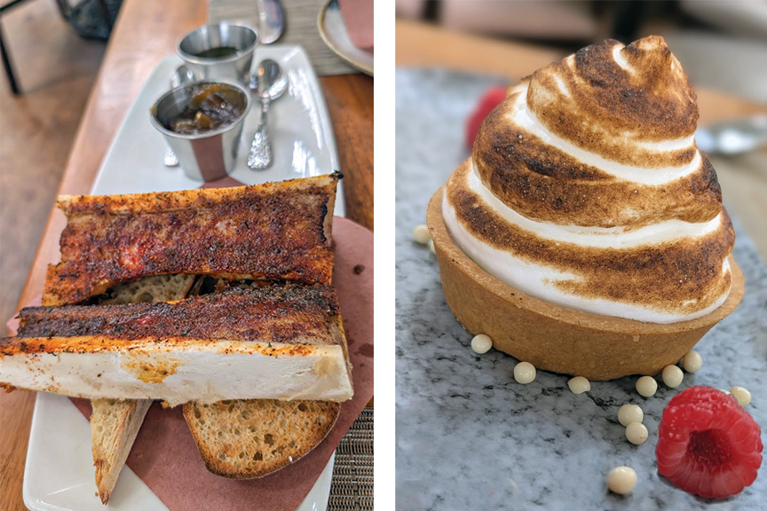 BBQ bone marrow (left) and lemon posset tart (right)