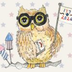 Illustration of owl with flag