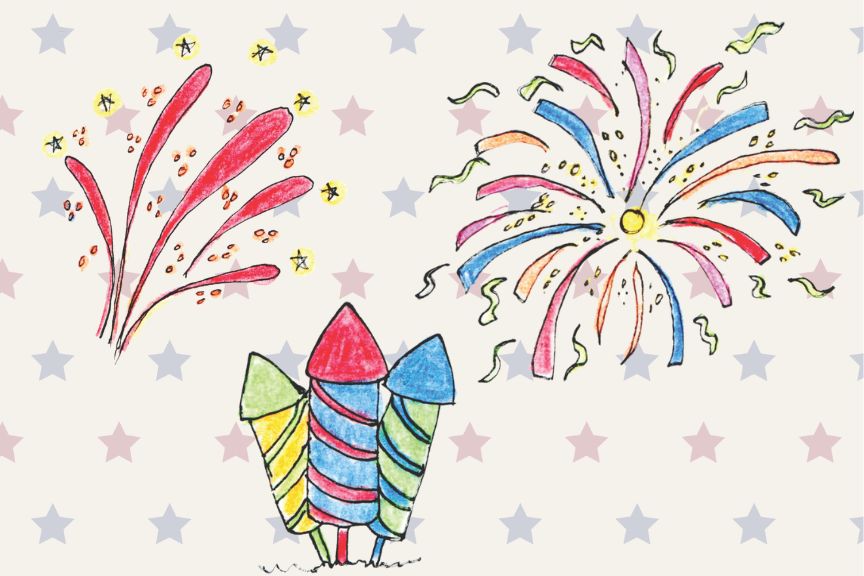 Illustration of three types of fireworks