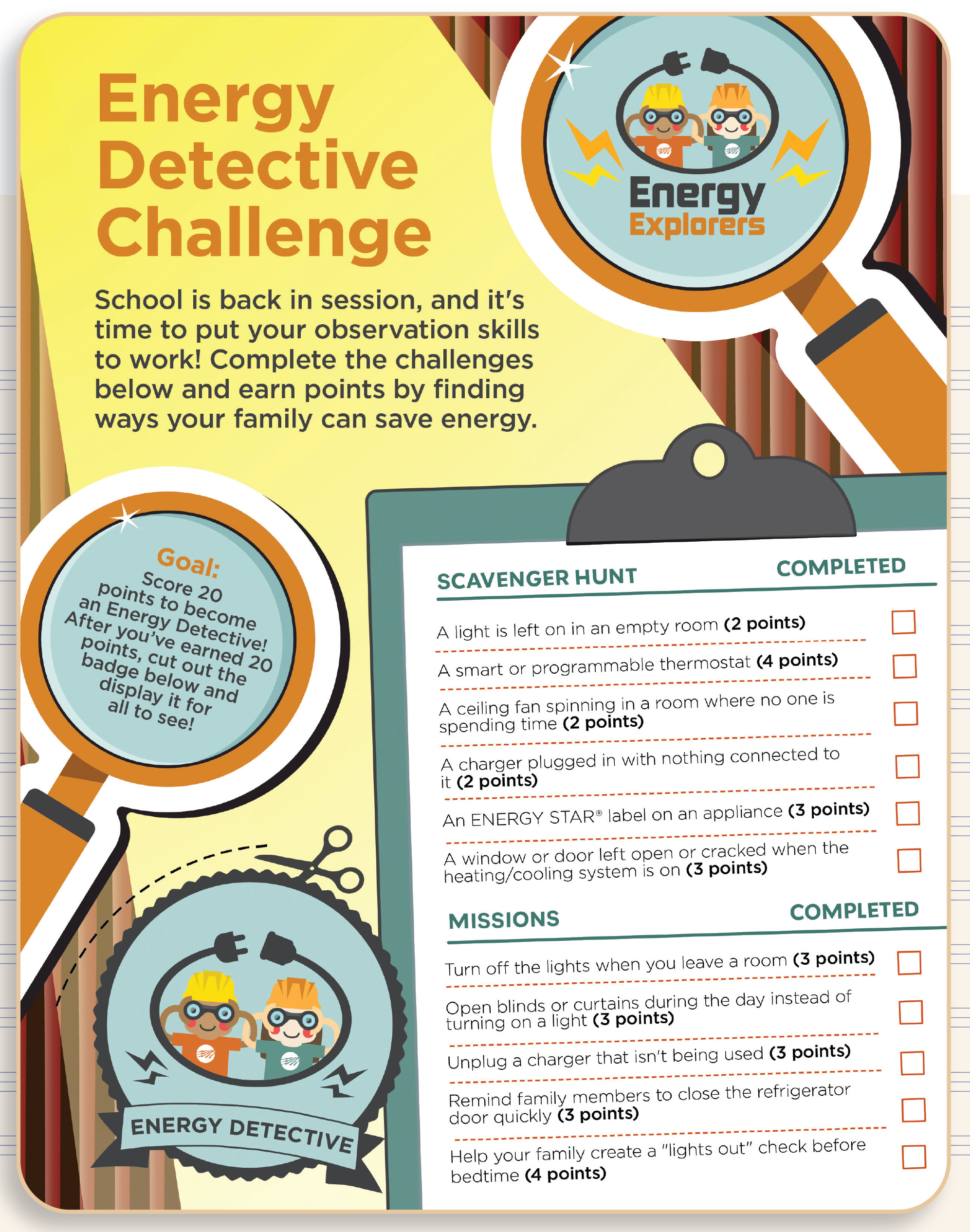 Energy Explorers activity worksheet