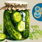 Illustratration shows jar of homemade pickles and Cooperative Living's 80th anniversary logo